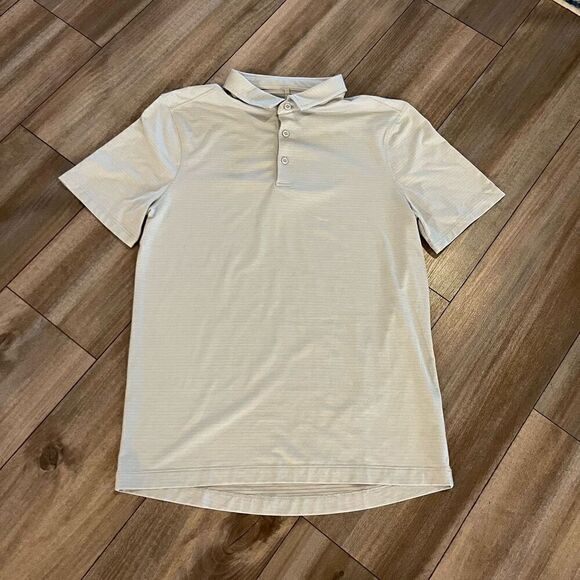 Lululemon Light Grey Athletic Workout Shirt‎ Polo Men Medium Bin B-100 - Picture 1 of 6